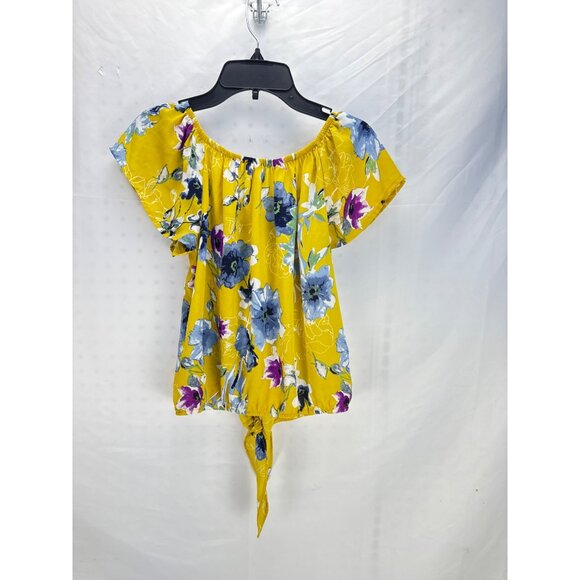 Sienna Sky Yellow Floral Peasant Blouse Tie Front Short Sleeve Women’s XS - Picture 6 of 7